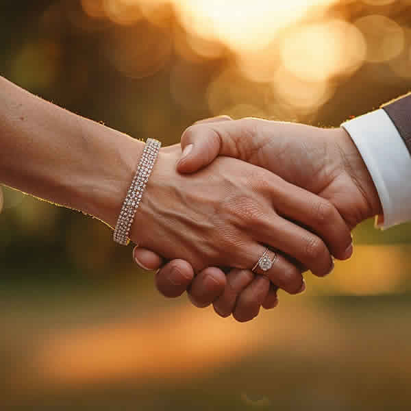 Hands holding engagement ring