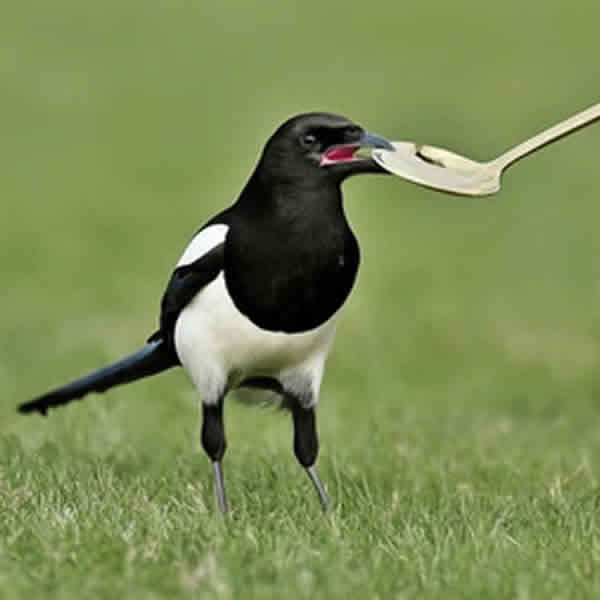 Magpie with spoon